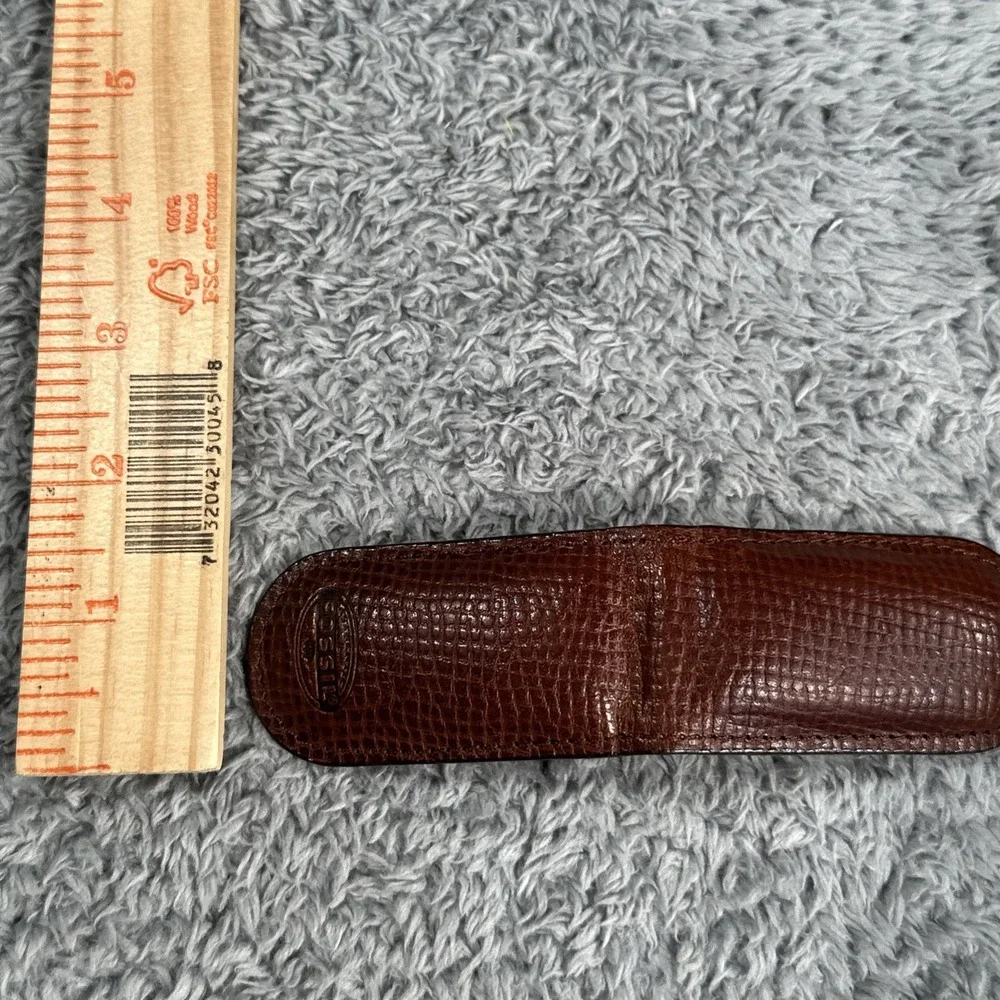 Fossil Genuine Leather Magnetic Money Clip Brown Pebbled Authentic EDC